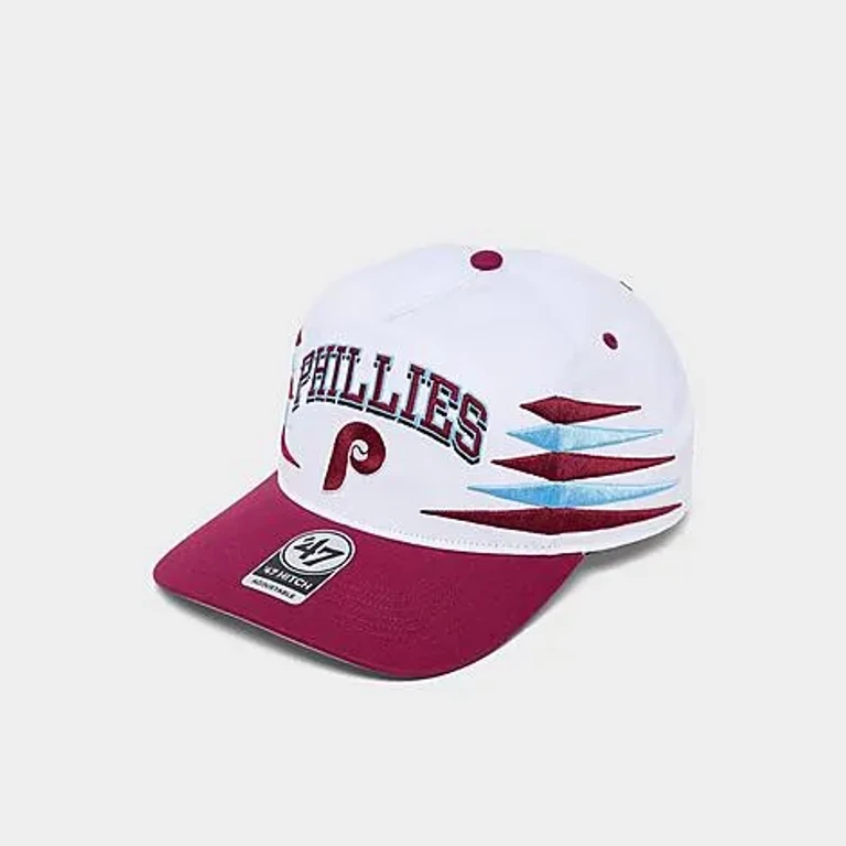 47 Brand '47 Philadelphia Phillies MLB Diamond Cut HITCH Snapback Hat in White/Cardinal