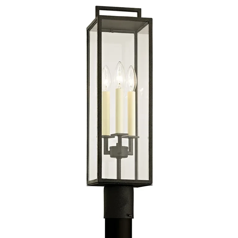 Forged Iron Three Light Post Lantern from the Beckham Collection