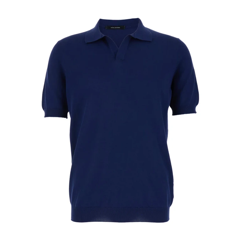 Tagliatore Blue Polo Shirt With Wide Collar In Cotton Man
