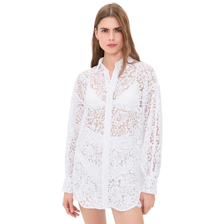 STYLEST AquaLace Quick-Dry Beach Shirt Blanc Floral Lace One Size