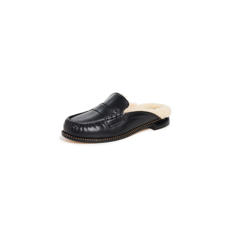 Freda Salvador Temi Flats Black Calf w/ Shearling 5
