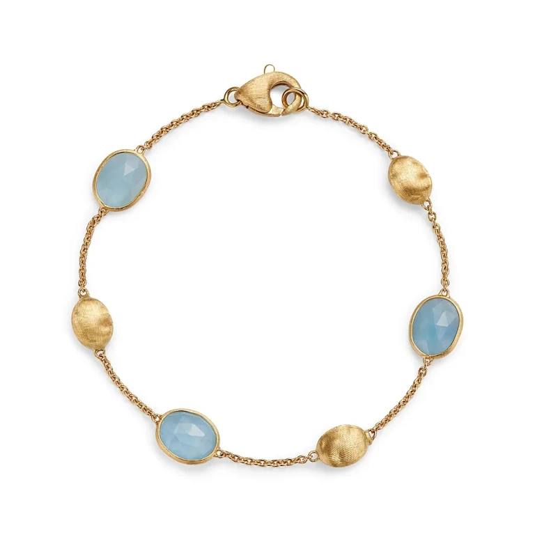 Marco Bicego 18K Yellow Gold Siviglia Aquamarine & Textured Bead Link Bracelet
