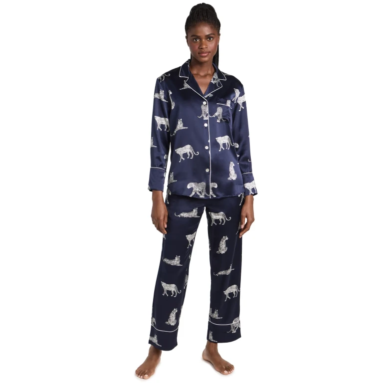 Petite Plume Silk Panther de Nuit Pajama Set Navy XL