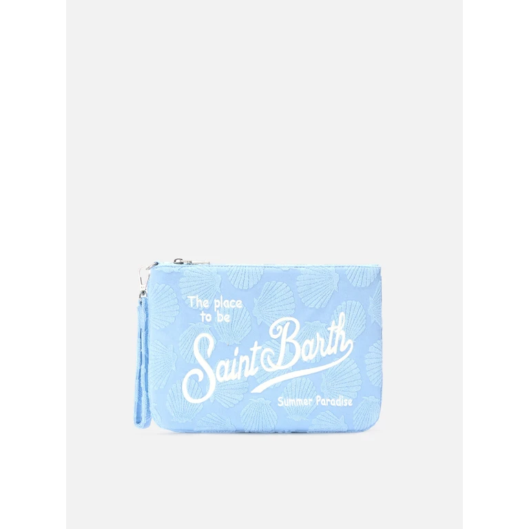 Mc2 Saint Barth Parisienne Sponge Terry-Effect Pouch With Embossed Shell Pattern And Removable Strap Blue Pochette - Unisex