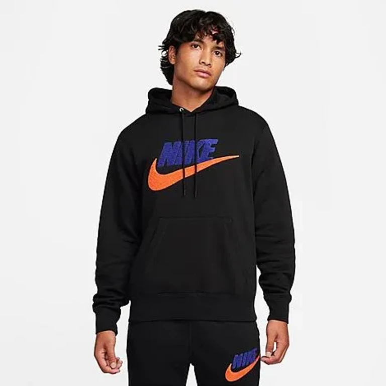 Nike Men's Club Fleece Chenille Futura Pullover Hoodie in Black Size: XS