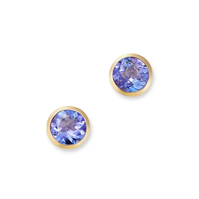 Semi Precious Gemstone Bezel Set Stud Earrings in 14K Yellow Gold
