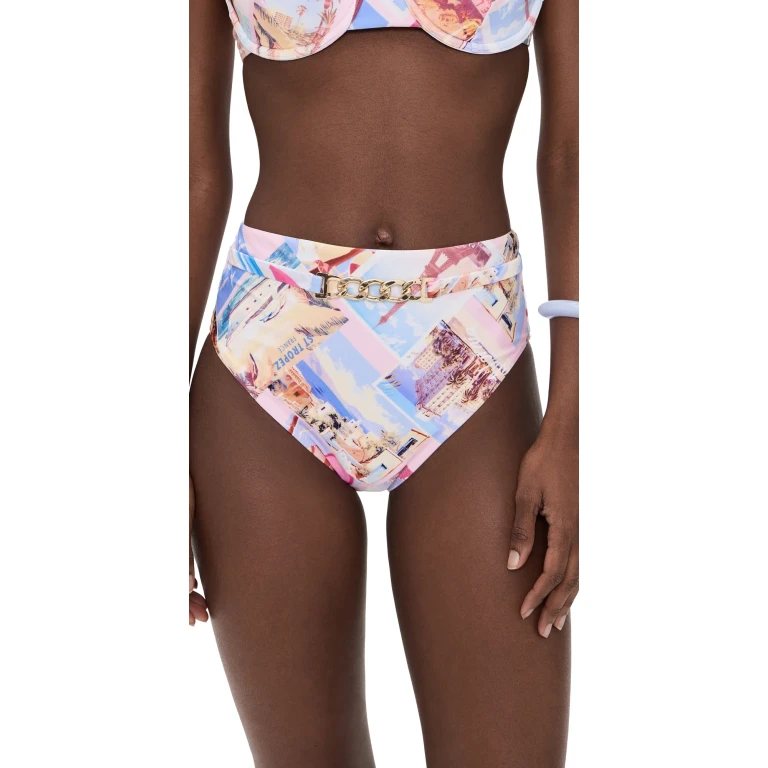L'AGENCE Vanessa Postcard Print High Waisted Bottoms Multi XL