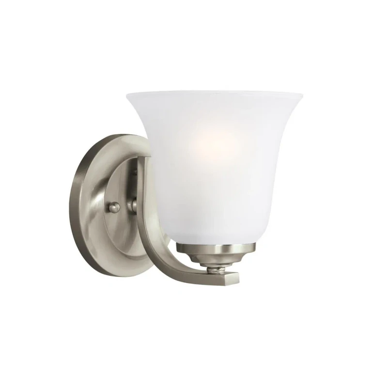 Brushed Nickel One Light Wall Bath Sconce from the Emmons Collection