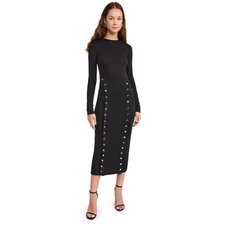 Fleur du Mal Midi Dress with Side Snaps Black S