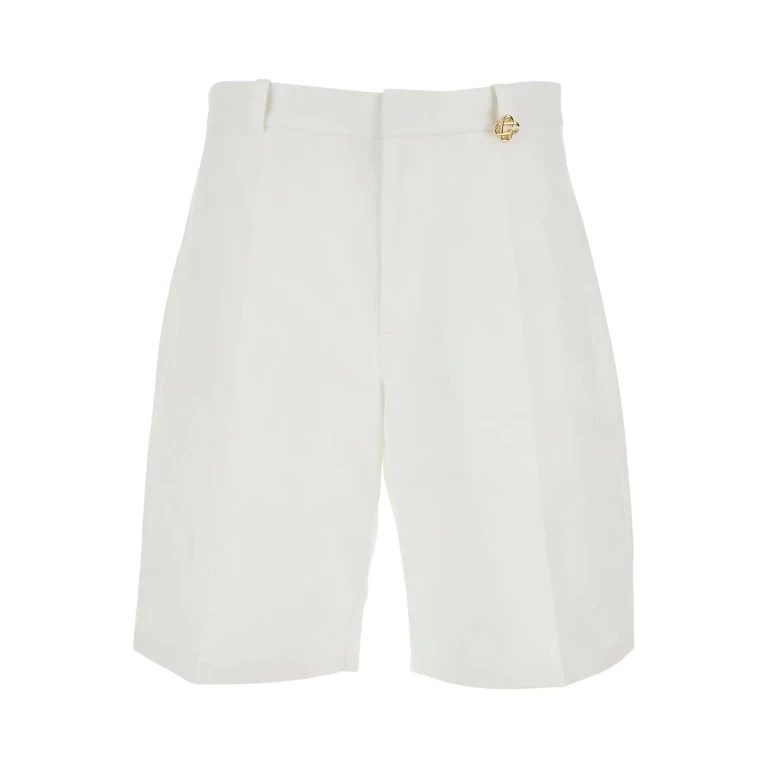 Casablanca White Bermuda Shorts With Logo Plate On The Belt Loop And Wide Leg In Cotton Man