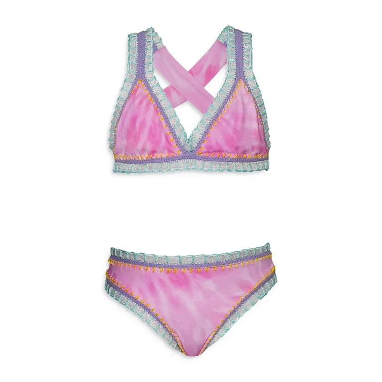 Pq Swim Girls' Rainbow Embroidered Two Piece Swimsuit - Little Kid, Big Kid