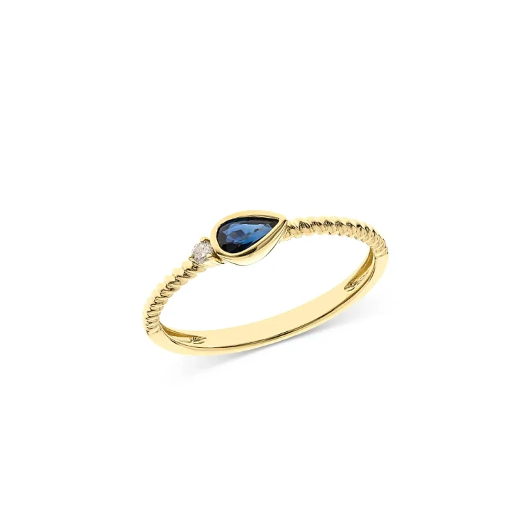 Blue Sapphire & Diamond Bezel Stacking Ring in 14K Yellow Gold