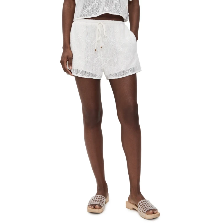 MINKPINK Sundara Drawstring Lace Shorts White S