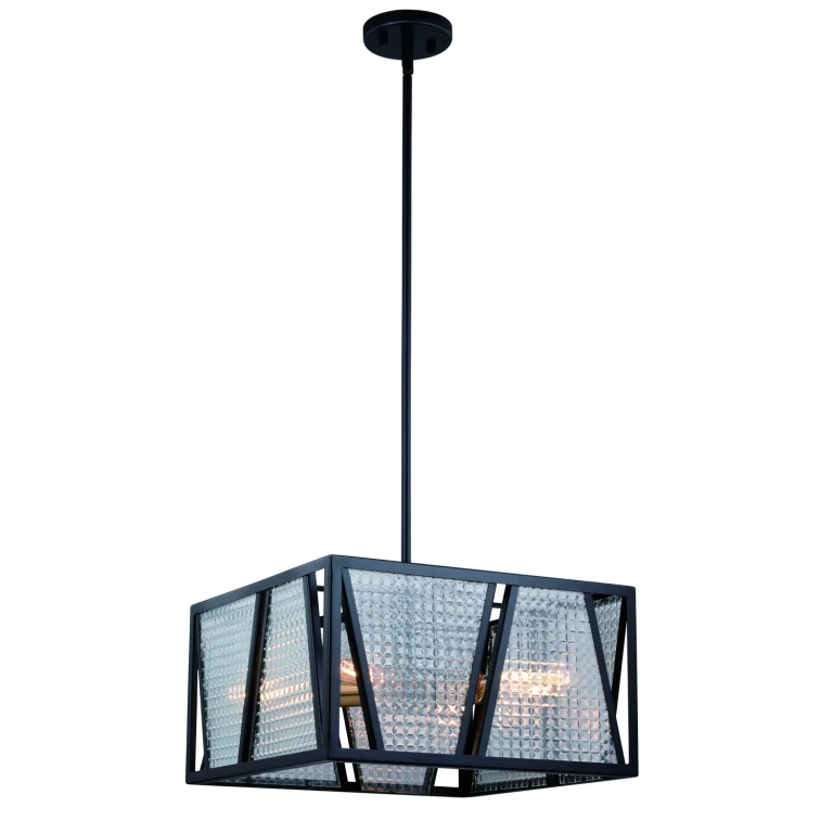 Black and Natural Brass Four Light Semi Flush Mount from the Oslo Collection