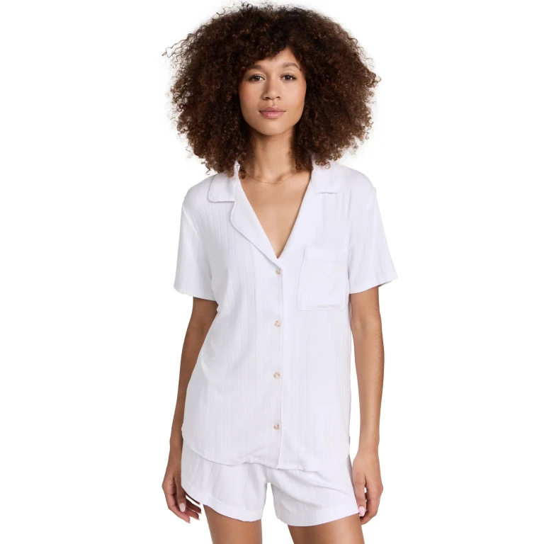 Eberjey Gisele Rib Relaxed Short Pajama Set White XL
