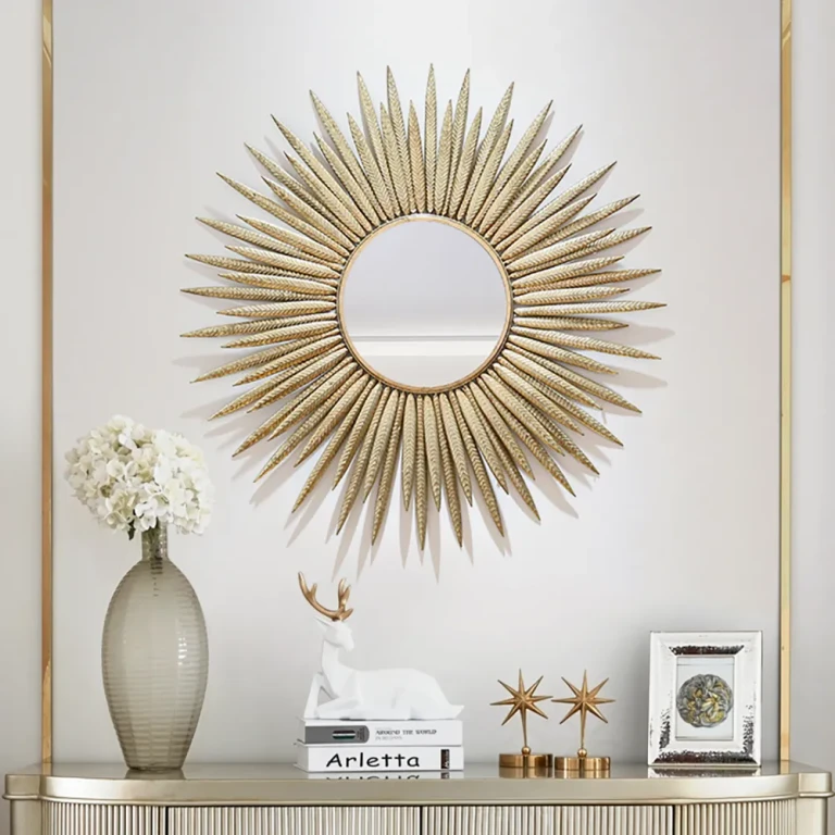 Large Sunburst Wall Mirror â Gold Metal Ray Design