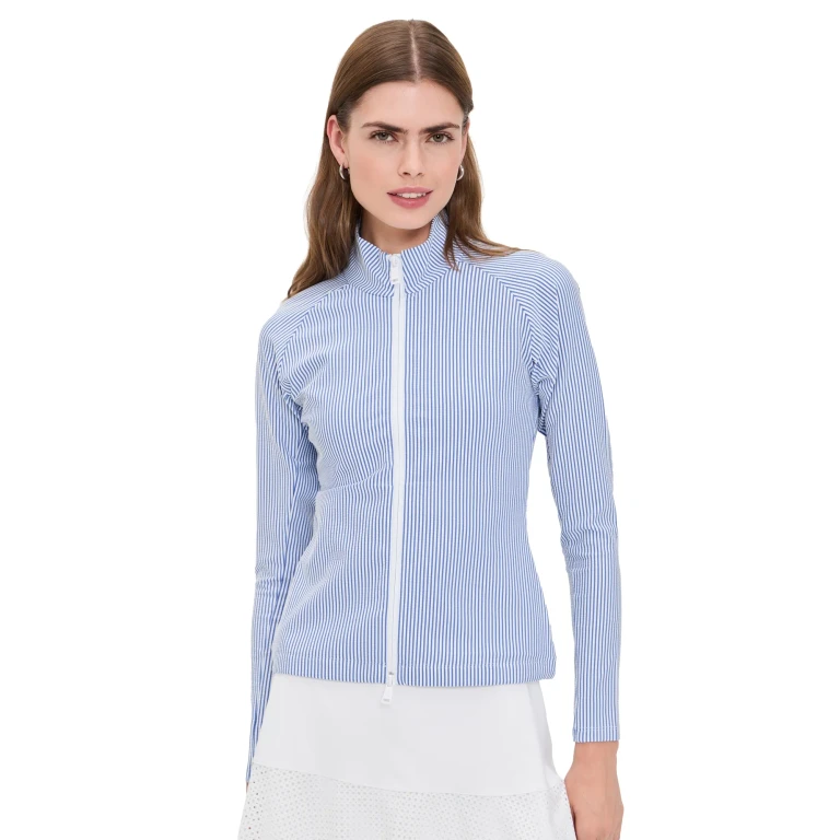 RLX Ralph Lauren Seersucker Mock Neck Zip Jacket Blue Mist/Ceramic White XL