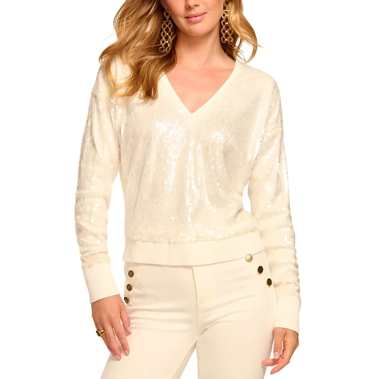 Ramy Brook Delphina Sequined V Neck Sweater