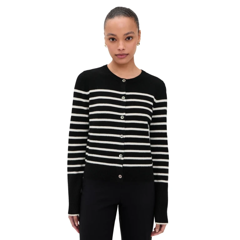 La Ligne Stripe Lean Lines Cashmere Cardigan Black/Cream XL