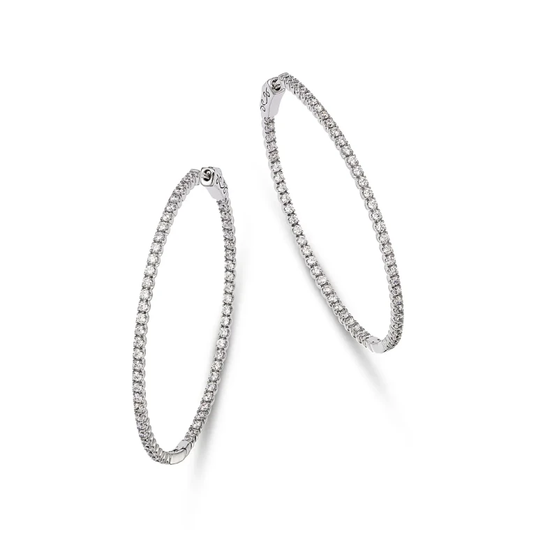 Diamond Oval Inside Out Hoop Earrings in 14K White Gold, 2.0 tcw