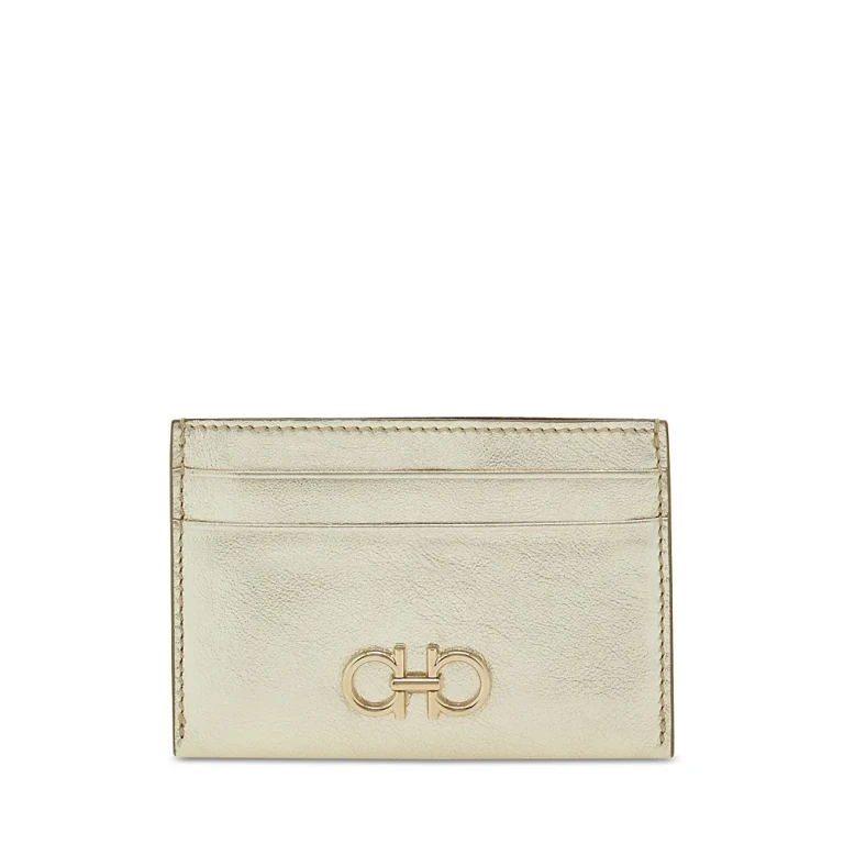 Ferragamo Gancini Metallic Leather Card Holder