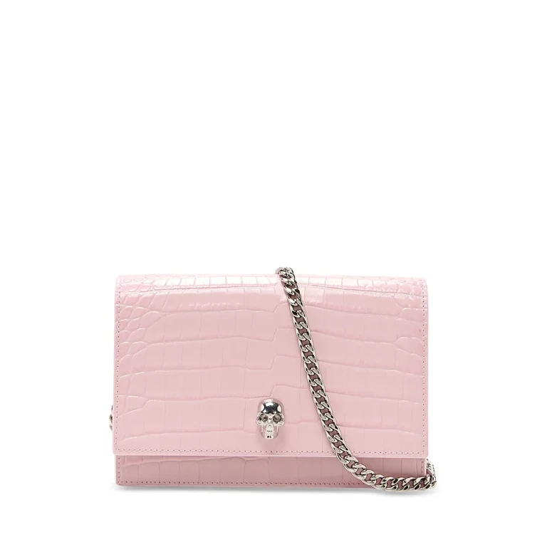 McQueen Skull Mini Croc Embossed Leather Crossbody Bag