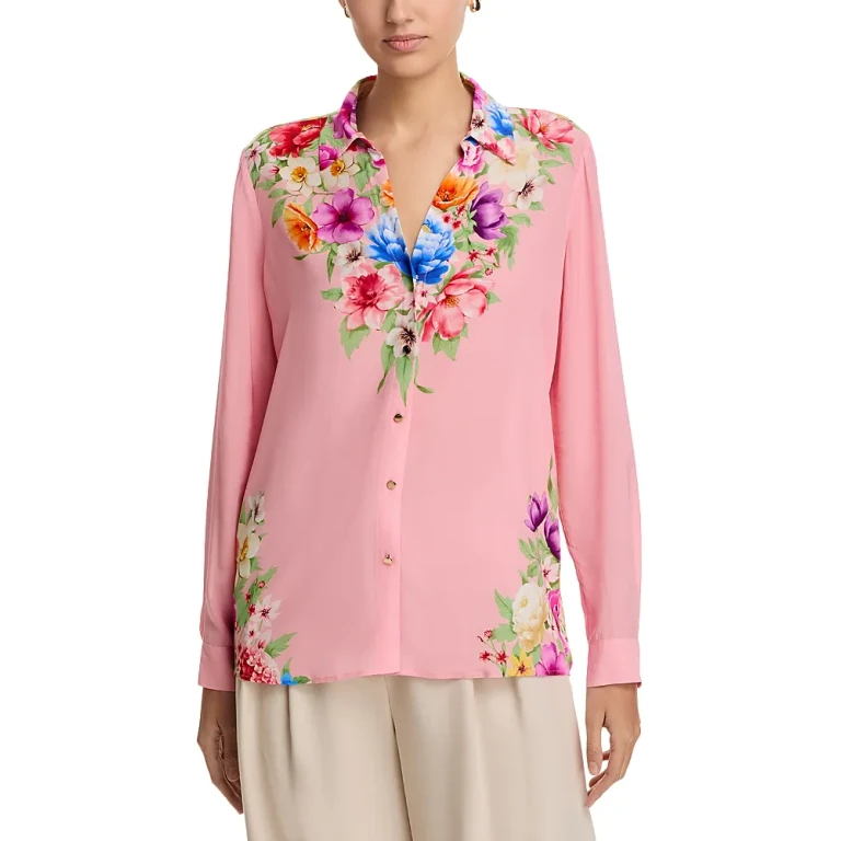 Elie Tahari Madeline Diamond Floral Button Up Blouse