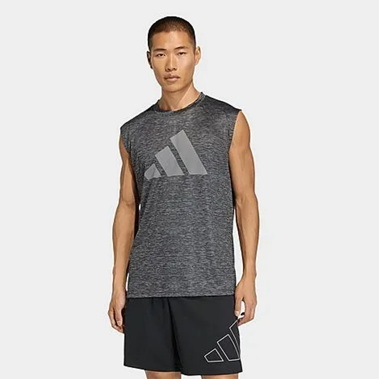 Nike Men's adidas Workout Essentials Brandlove Sleeveless T-Shirt in Grey Melange/Grey Size: Small
