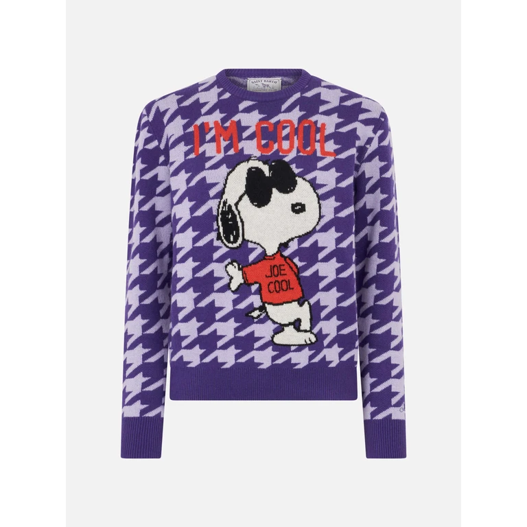 MC2 Saint Barth Woman Crewneck Pied De Poule Sweater With Snoopy Jacquard Snoopy Peanuts Special Edition