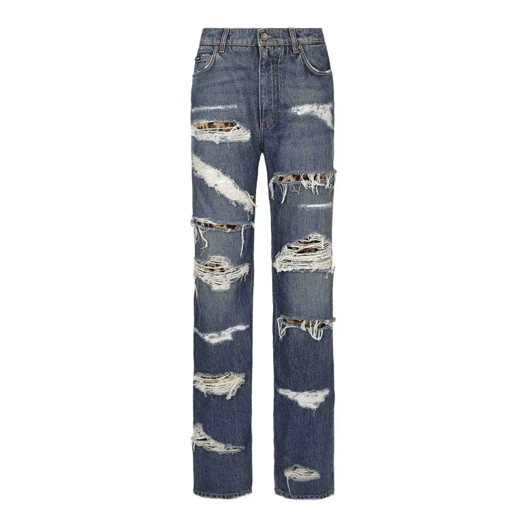 Dolce & Gabbana Distressed Jeans With Leo Print
