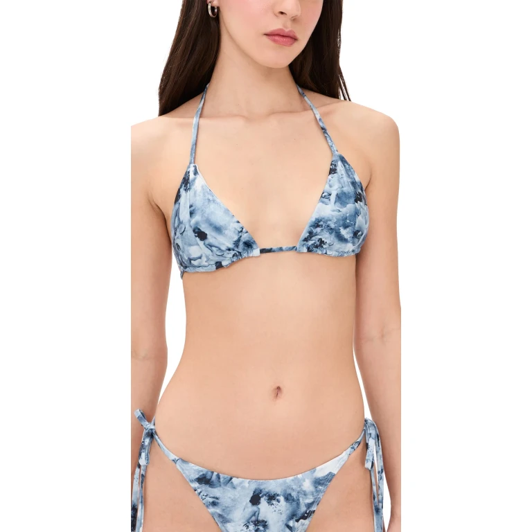 Good American Print String Bikini Top Blue Angel Print M