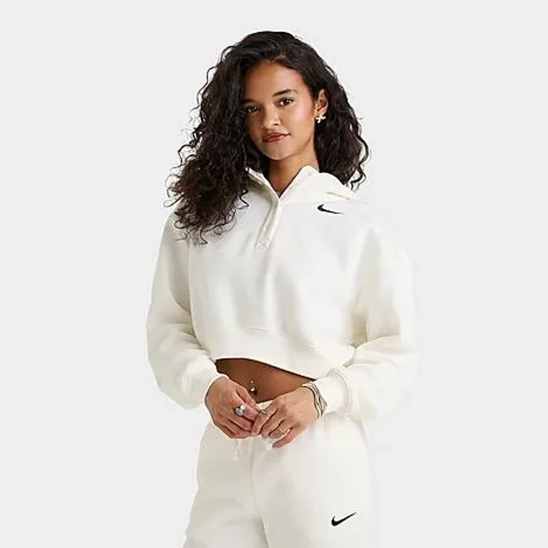 Nike Women's Sportswear Phoenix Fleece Oversized Cropped Henley Hoodie in Sail Size: XS