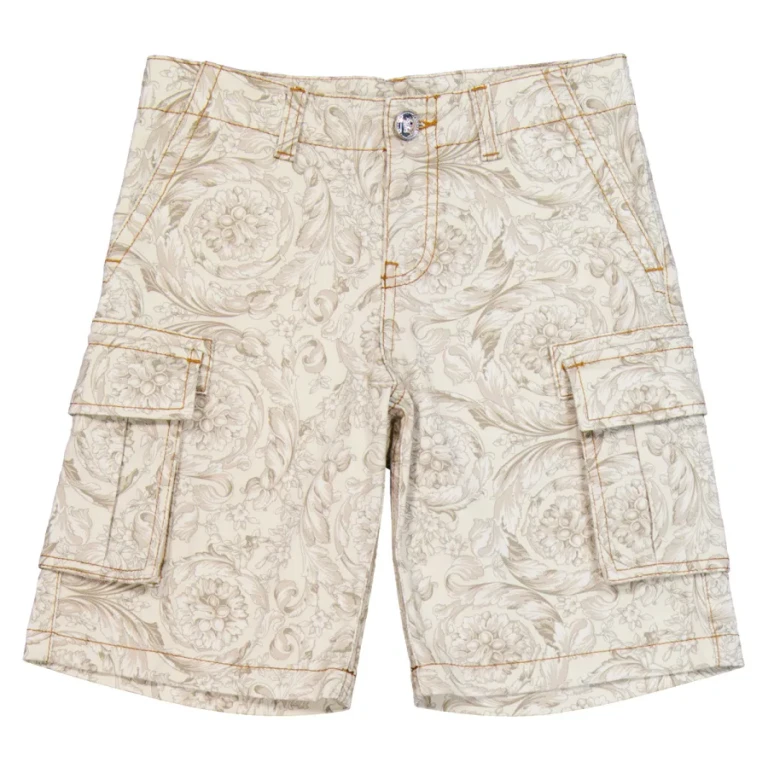 Young Versace Boys Barocco-Print Denim Cargo Shorts