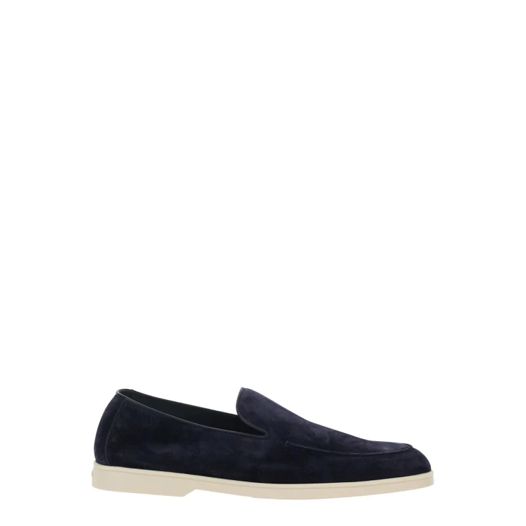 Doucal's Blue Loafers With Rounded Toe In Leather For Men