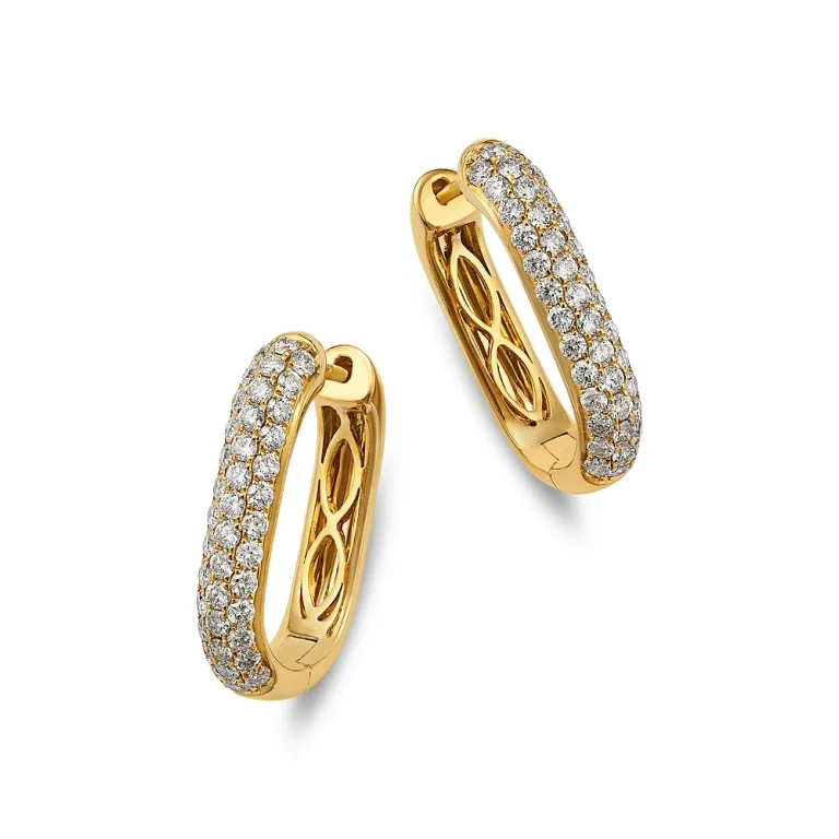 Pave Diamond Hoop Earrings in 14K Yellow Gold, 1.4 tcw