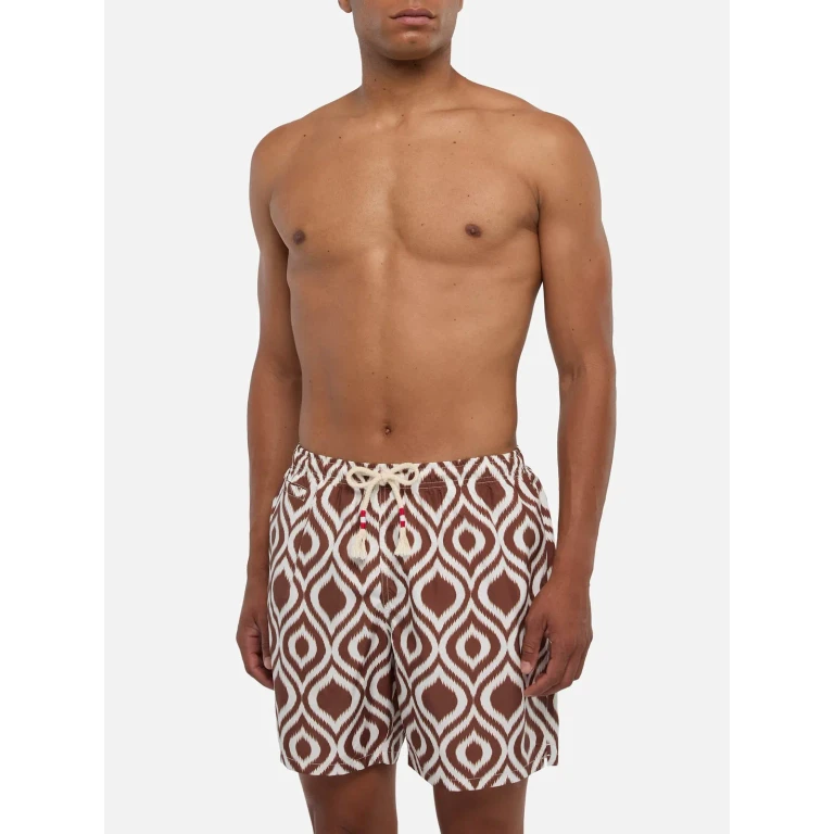 MC2 Saint Barth Brown And White Pattern Caprese Swim Shorts