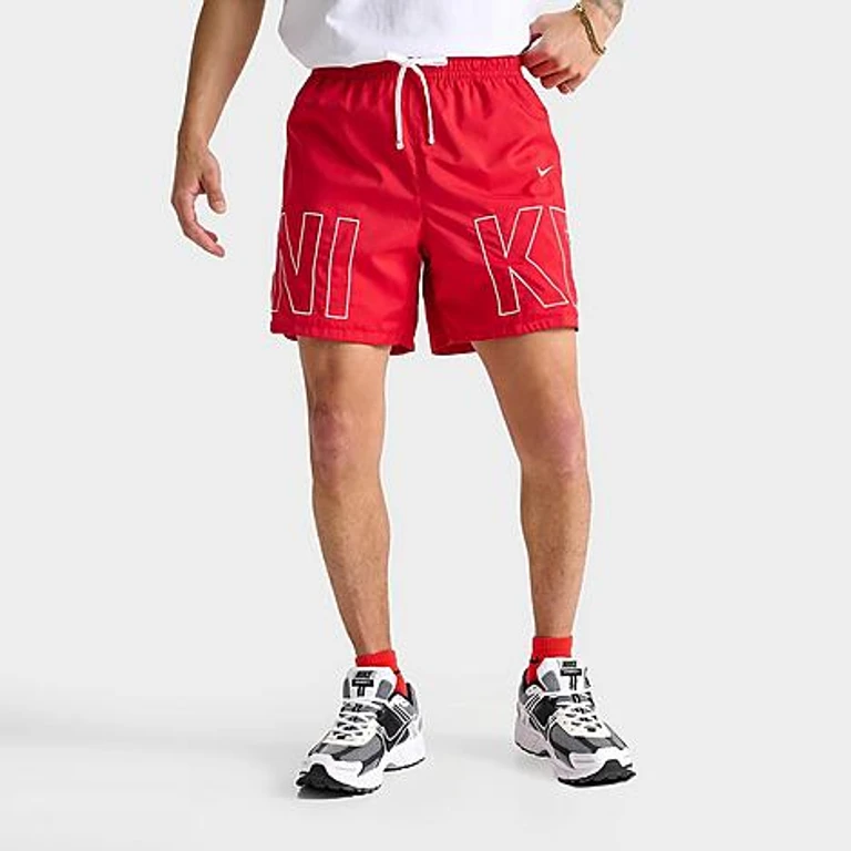 Nike Men's Sportswear Embroidered Woven Flow Shorts in Red/White Size: XS