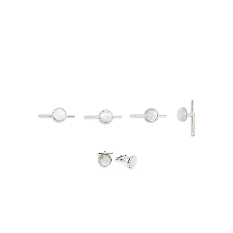 David Donahue Sterling Silver & Mother Of Pearl Beveled Stud & Cufflink Set