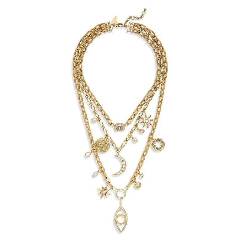 Ramy Brook Bead Charm Jewelry Multi Stone Multi Layer Necklace, 14-16