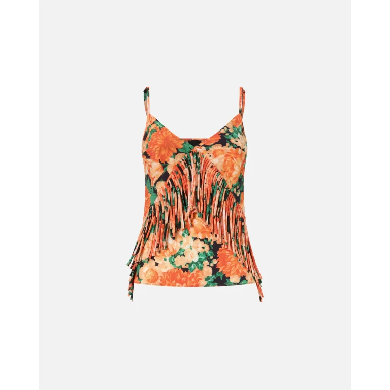 Pinko - Top sans manches à franges et à imprimé floral - 36