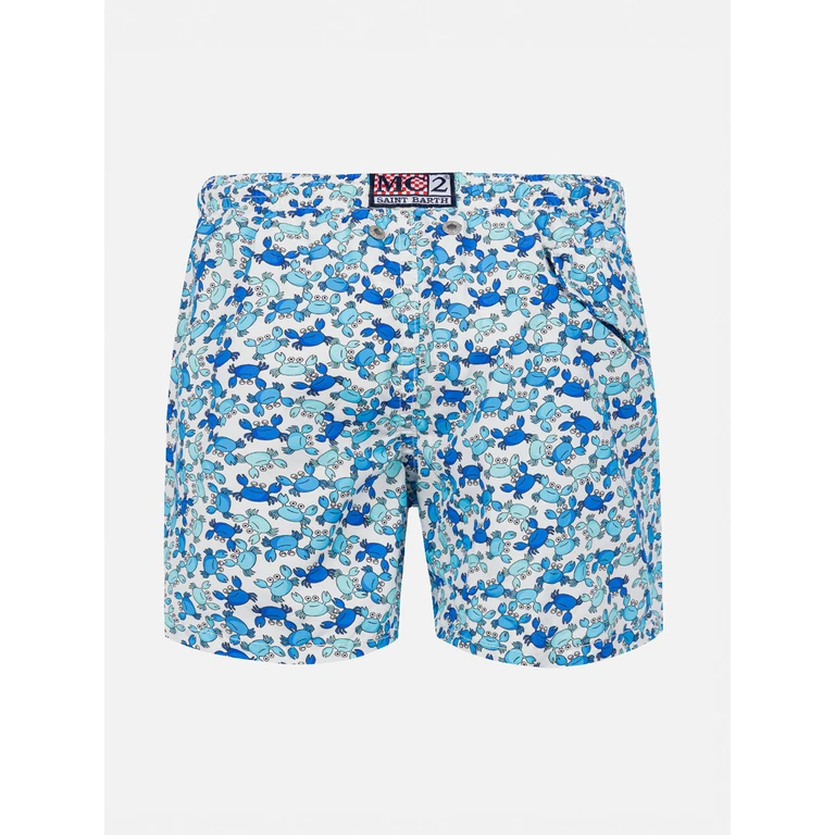 Mc2 Saint Barth Boy Swim Shorts With Crab Print White Swimshort