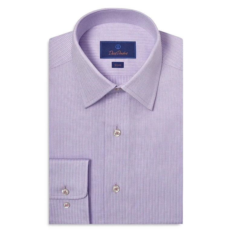 David Donahue Slim Fit Vertical Dobby Dress Shirt