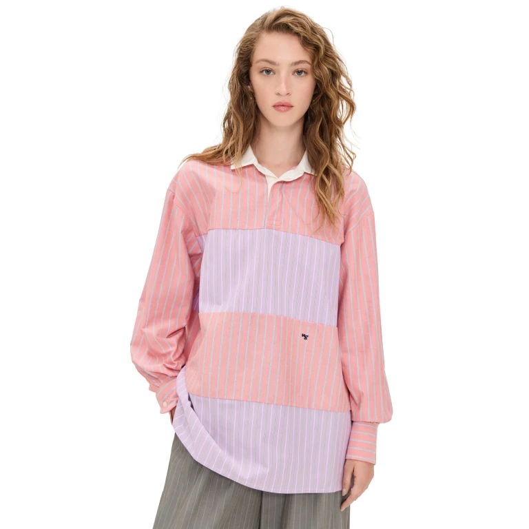 HOMMEGIRLS Shirting Rugby Blouse Coral Lavender Combo S