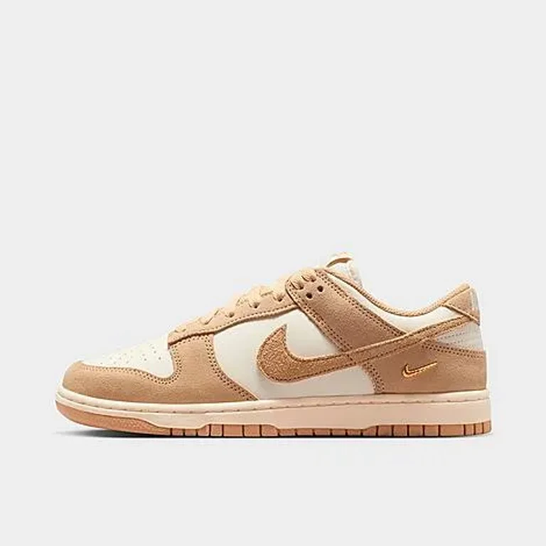 Nike Women's Dunk Low Mini Swoosh Casual Shoes in Sail/White/Metallic Gold Size: 5.0