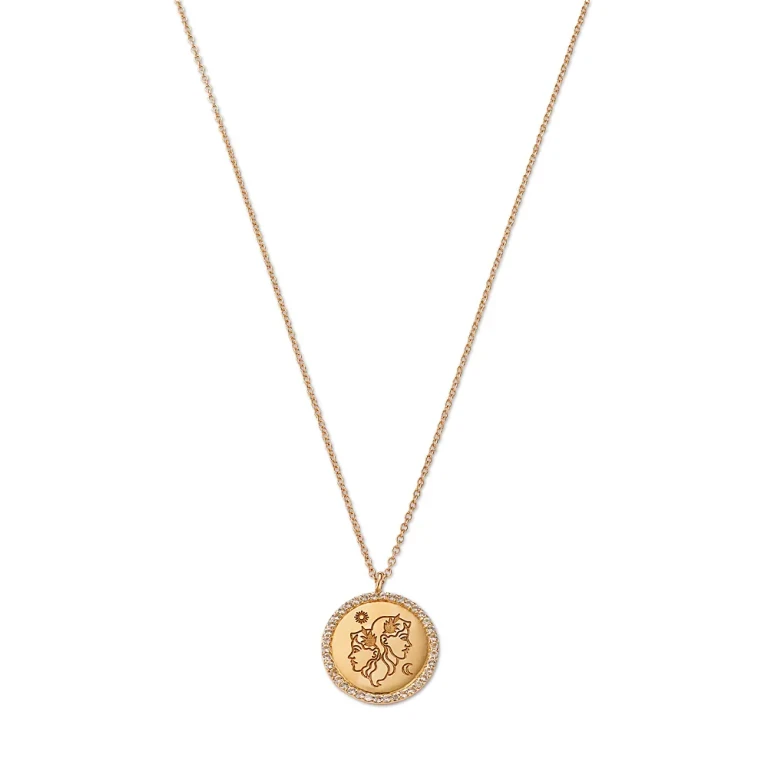 14K Yellow Gold White Topaz Zodiac Pendant Necklace, 16-18