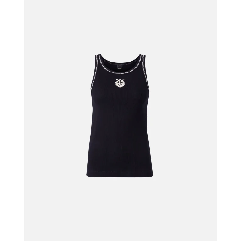 Pinko - Débardeur en maille côtelée avec broderie Love Birds - S
