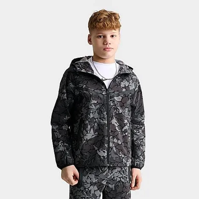 Nike Big Kids Sportswear Tech Woven Full-Zip Jacket in Black Size: Small