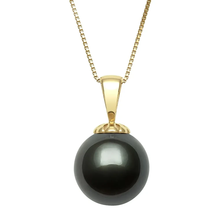 Tahitian Black Cultured Pearl Pendant Necklace in 14K Yellow Gold, 18