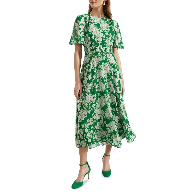 Hobbs London Bronwyn Floral Print Silk Midi Dress