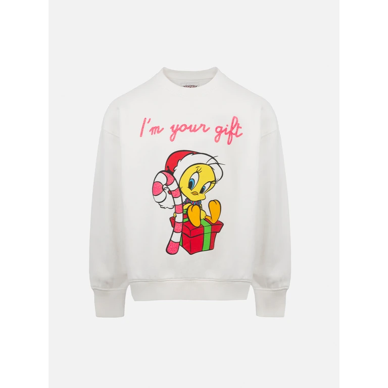 Mc2 Saint Barth Girl Crewneck Sweatshirt Briony With Tweety Print Warner Bros Special Edition White
